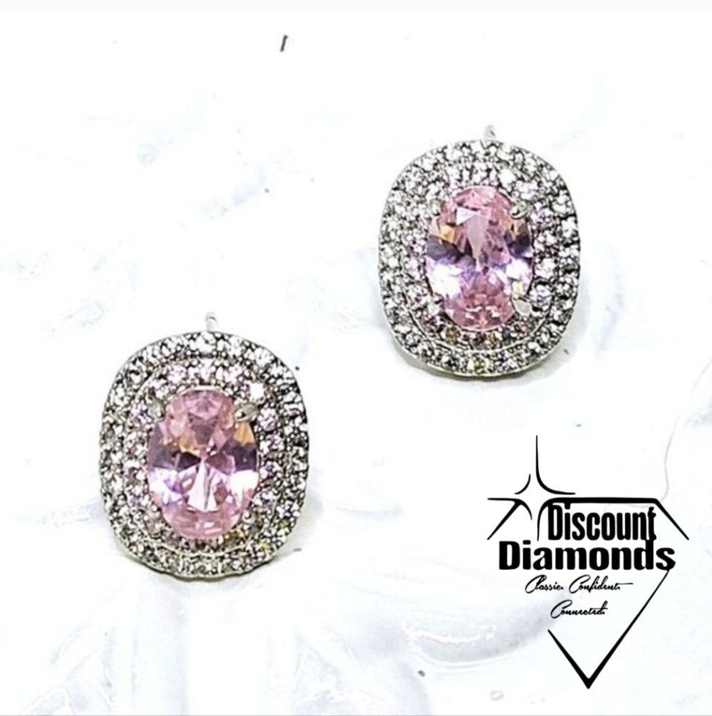 Oval Cut Pink & Clear White Natural Topaz Earrings on 925 Silver